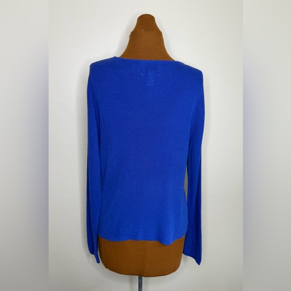 Chico’s Design Vibrant Royal Blue Long Sleeve Sweater Linen Cotton Size Large - Picture 3 of 6